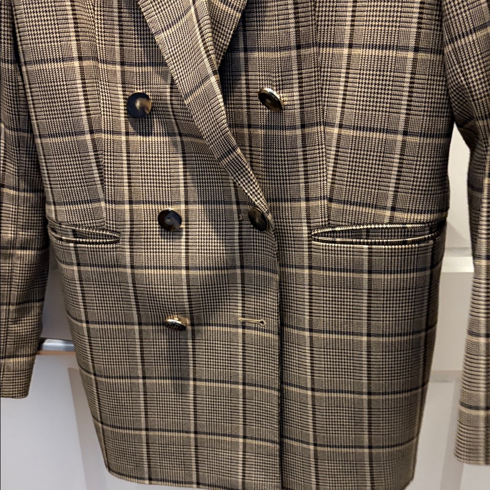 Reiss Brown Plaid Double-Breasted Blazer - Picture 5 of 6